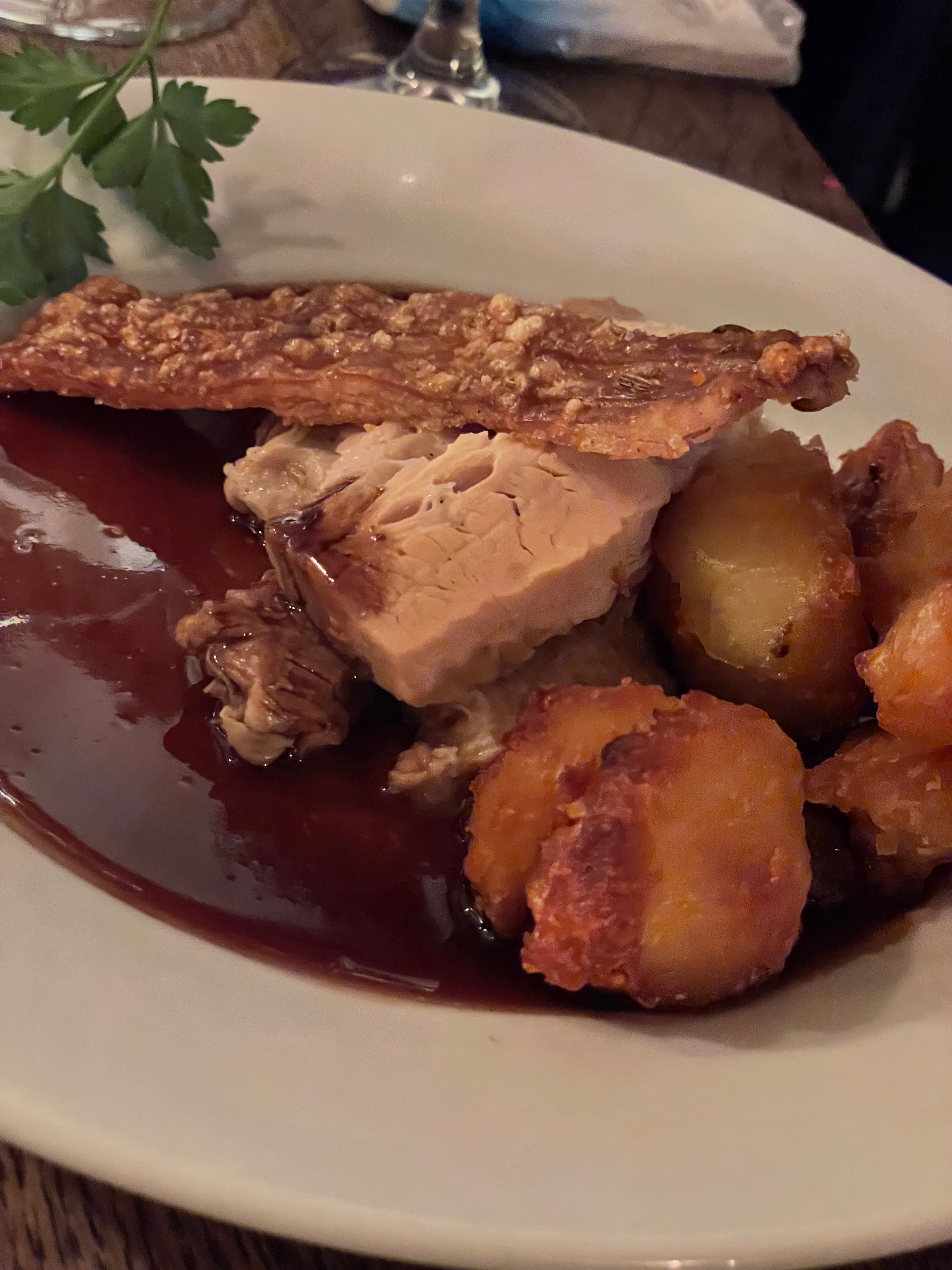 Guest photo: foie gras with roast potatoes and rich sauce at The Red Lion, Soham