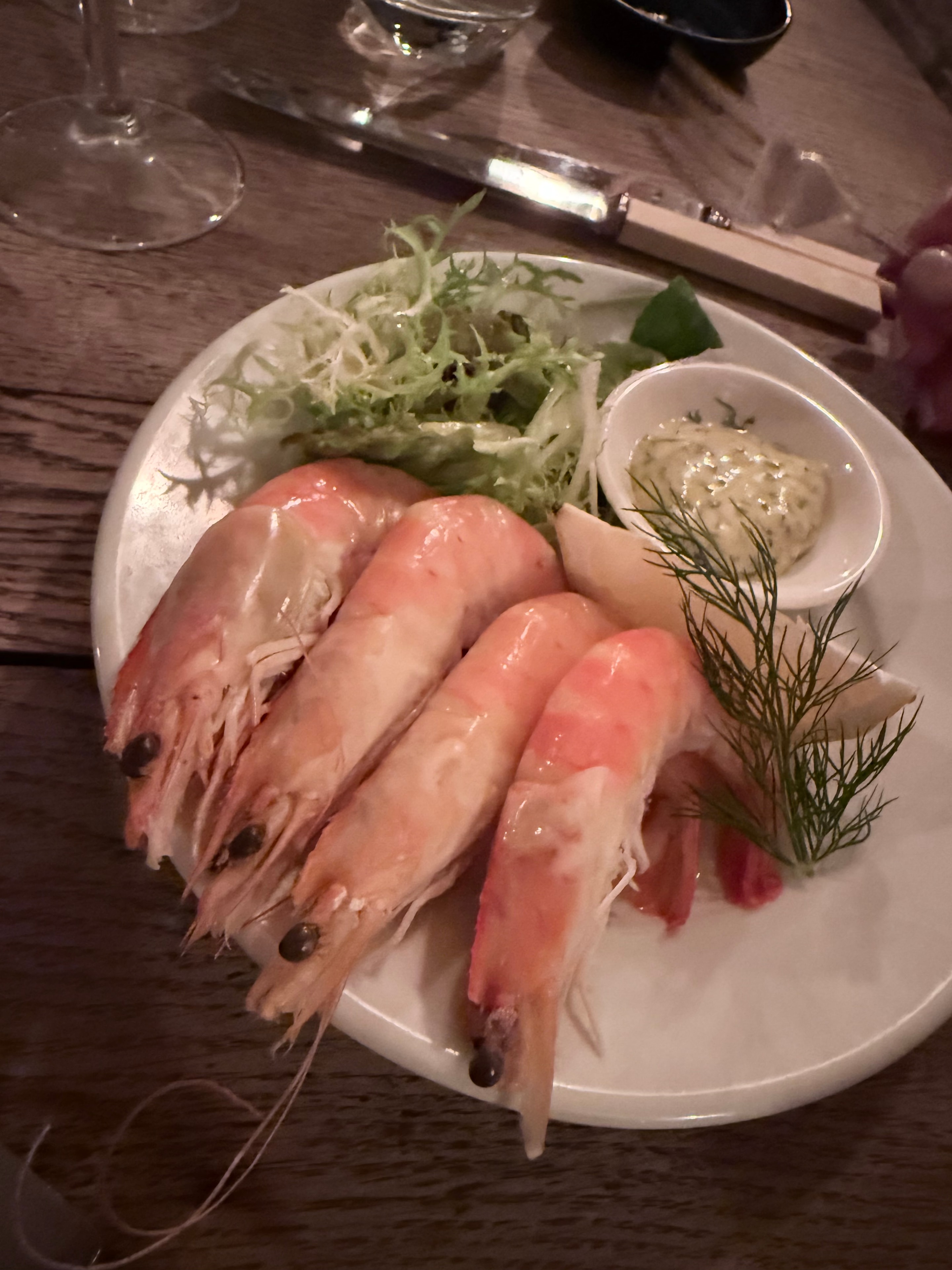 Guest photo: whole king prawns with dill mayonnaise and dressed salad at The Red Lion, Soham