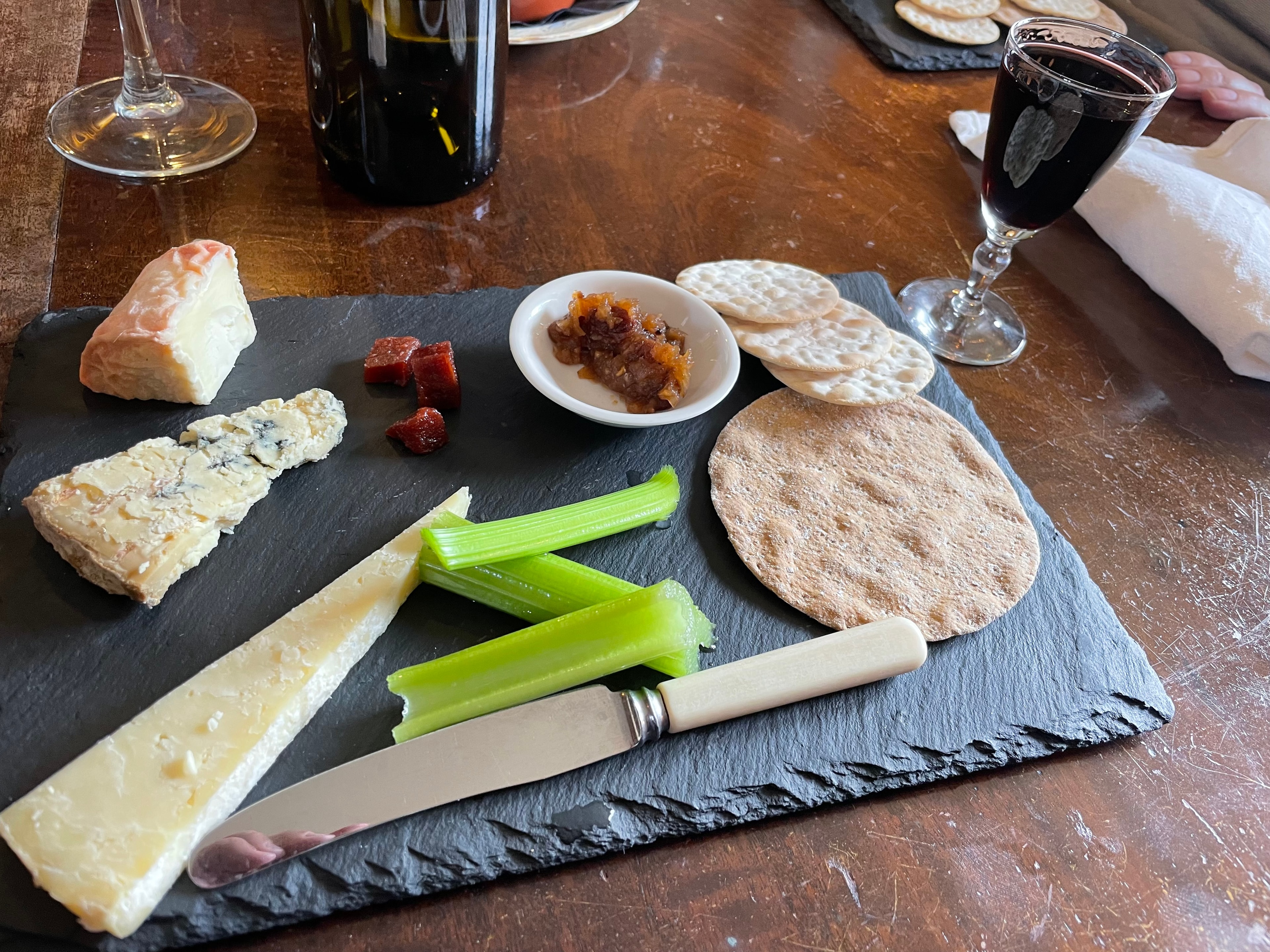 Guest photo: cheese board with Stilton, Brie, celery and chutney at The Red Lion, Soham